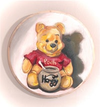 a painting of winnie the pooh with a bowl of cereal