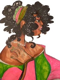 a drawing of a woman with curly hair