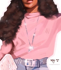 an illustration of a black woman wearing a pink sweater