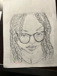 a drawing of a woman with glasses