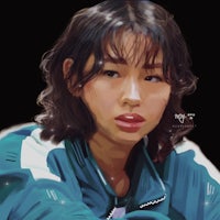 a painting of a girl in a blue jacket