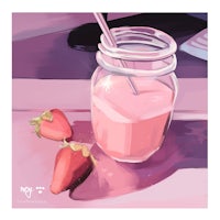 a strawberry smoothie in a mason jar with a straw